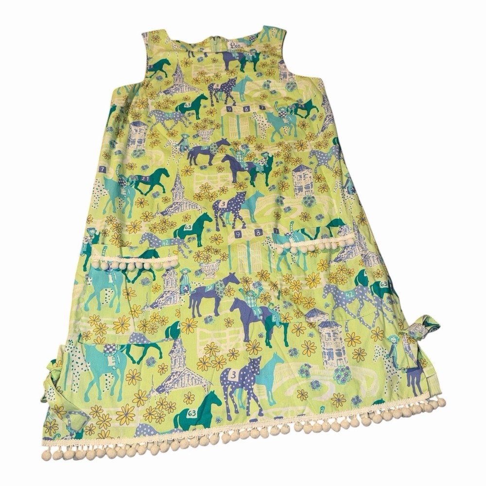 Vintage Lilly Pulitzer Low Riders Derby Shift Dress Pom Trim Monkey Jockeys 4 - Picture 2 of 10